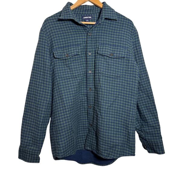 Bundle 2 Men’s Shirts M – Lands’ End Fleece Flannel & St. John’s Bay Navy - Picture 2 of 8